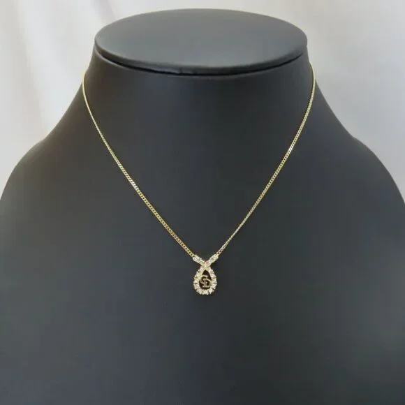 Christian Dior Necklace CD Logo Metal Rhinestone Gold Plated GP Accessories - Picture 9 of 9